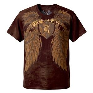 RING OF FIRE | Men’s ROF Angel Wings Graphic Faded Brown Shirt Size Large